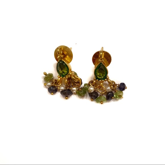 Green & Gold Indian Triangle Necklace Pendant & Earrings - Picture 4 of 7